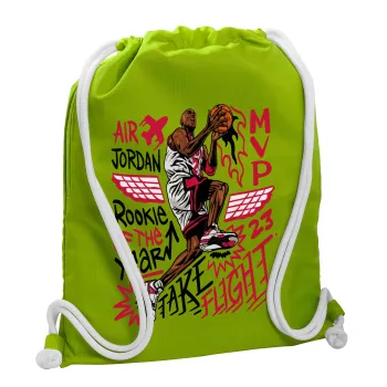 Jordan, Τσάντα πλάτης πουγκί GYMBAG LIME GREEN, με τσέπη (40x48cm) & χονδρά κορδόνια