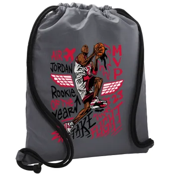 Jordan, Τσάντα πλάτης πουγκί GYMBAG ΓΚΡΙ, με τσέπη (40x48cm) & χονδρά κορδόνια
