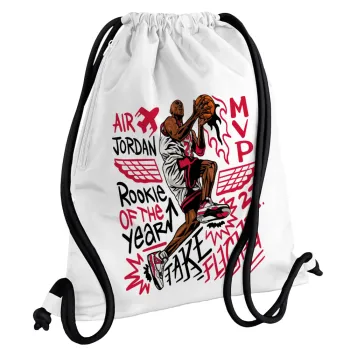 Jordan, Τσάντα πλάτης πουγκί GYMBAG λευκή, με τσέπη (40x48cm) & χονδρά κορδόνια