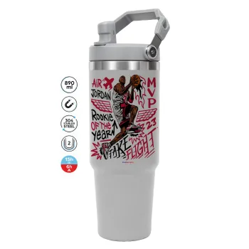 Jordan, ΓΚΡΙ Travel Tumbler Θερμός με χερούλι και καλαμάκι 890ml