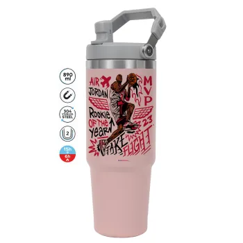 Jordan, ΡΟΖ Travel Tumbler Θερμός με χερούλι και καλαμάκι 890ml