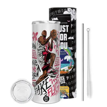 Jordan, Tumbler ποτήρι θερμό από ανοξείδωτο ατσάλι 600ml, με μεταλλικό καλαμάκι & βούρτσα καθαρισμού
