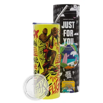Jordan, Neon Yellow Travel Tumbler θερμό, μεταλλικό καλαμάκι(Ανωξείδωτο 304 Food grade, BPA free, 600ml)