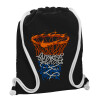 Τσάντα πλάτης πουγκί GYMBAG Μαύρη, με τσέπη (40x48cm) & χονδρά λευκά κορδόνια