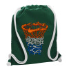 Τσάντα πλάτης πουγκί GYMBAG BOTTLE GREEN, με τσέπη (40x48cm) & χονδρά λευκά κορδόνια
