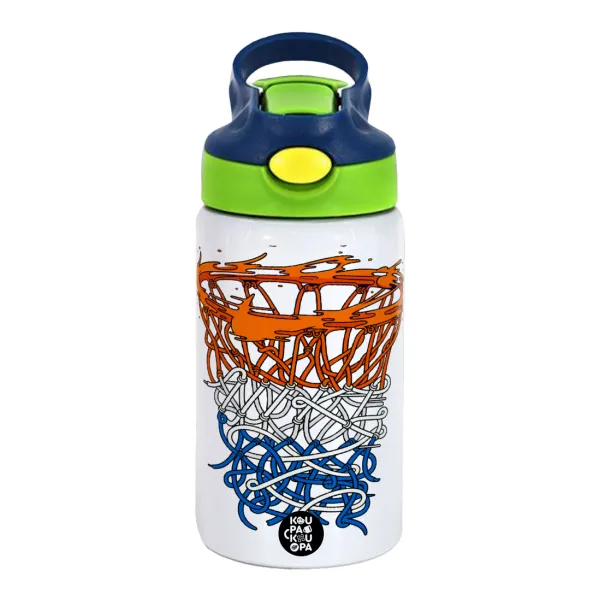Basket net — Children's hot water bottle, stainless steel, with safety straw, green, blue (350ml)