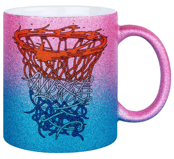 Basket net — Gold/blue glitter mug, ceramic, 330ml