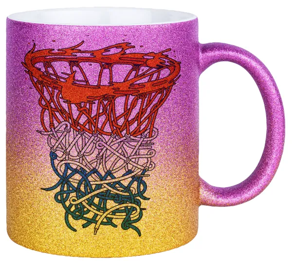 Basket net — Gold/pink glitter mug, ceramic, 330ml