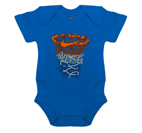 Basket net — Short-sleeve baby bodysuit, cobalt blue, 100% organic cotton
