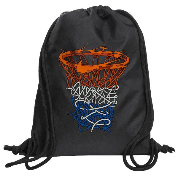 Basket net — Τσάντα πλάτης πουγκί GYMBAG Μαύρη, με τσέπη (40x48cm) & χονδρά κορδόνια