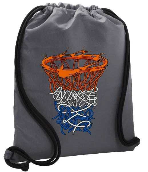 Basket net — Τσάντα πλάτης πουγκί GYMBAG ΓΚΡΙ, με τσέπη (40x48cm) & χονδρά κορδόνια