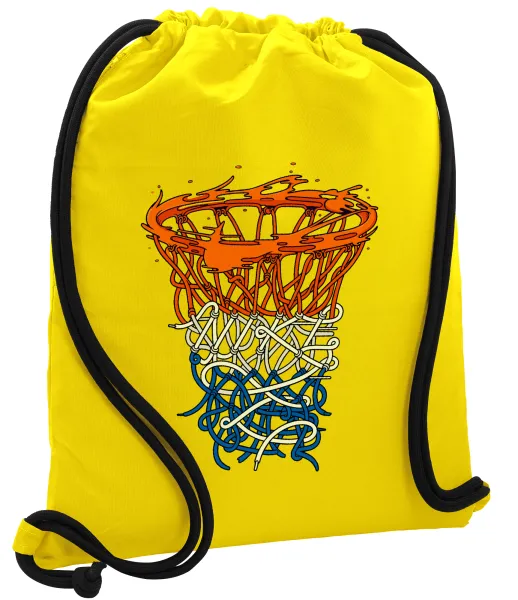 Basket net — Τσάντα πλάτης πουγκί GYMBAG Κίτρινη, με τσέπη (40x48cm) & χονδρά κορδόνια