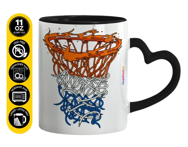 Basket net — Κούπα καρδιά χερούλι μαύρη, κεραμική, 330ml
