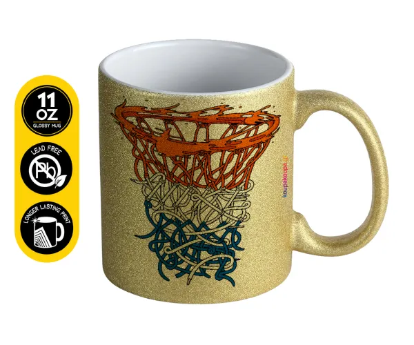 Basket net — Κούπα Χρυσή Glitter που γυαλίζει, κεραμική, 330ml