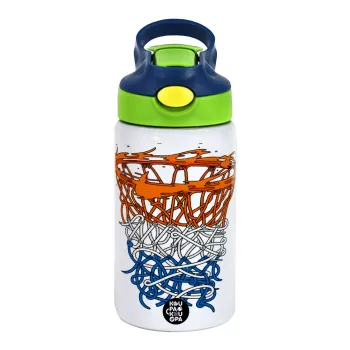 Basket net, Παιδικό παγούρι θερμό, ανοξείδωτο, με καλαμάκι ασφαλείας, πράσινο/μπλε (350ml)