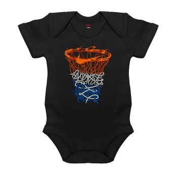 Basket net, Βρεφικό φορμάκι μωρού, 0-18 μηνών, ΜΑΥΡΟ, 100% Organic Cotton, κοντομάνικο