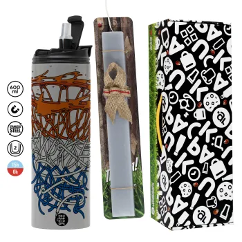 Basket net, Πασχαλινή Λαμπάδα με Travel Tumbler θερμό (600ml, BPA free) & κερί αρωματικό πλακέ (30cm) (ΓΚΡΙ)