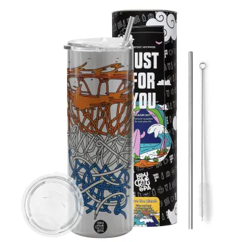 Basket net, Tumbler stainless steel Silver 600ml, with metal straw & cleaning brush