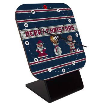 Merry christmas knitted, Επιτραπέζιο ρολόι ξύλινο με δείκτες (10cm)