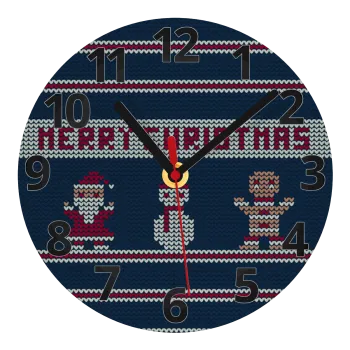 Merry christmas knitted, Ρολόι τοίχου γυάλινο (20cm)