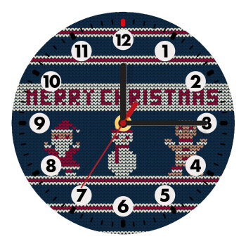 Merry christmas knitted, Wooden wall clock (20cm)
