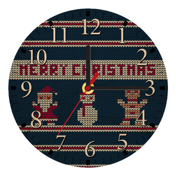 Merry christmas knitted, Ρολόι τοίχου ξύλινο plywood (20cm)