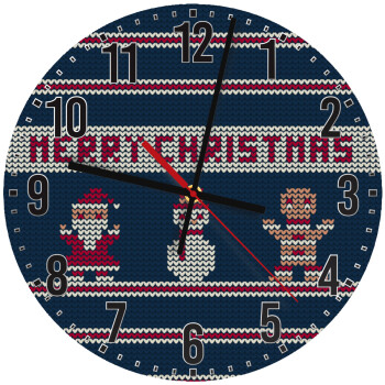 Merry christmas knitted, Ρολόι τοίχου ξύλινο (30cm)