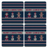 Merry christmas knitted, ΣΕΤ 4 Σουβέρ ξύλινα τετράγωνα (9cm)