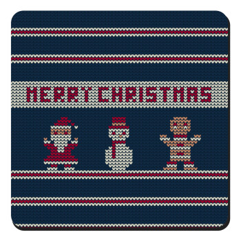 Merry christmas knitted, Τετράγωνο μαγνητάκι ξύλινο 9x9cm