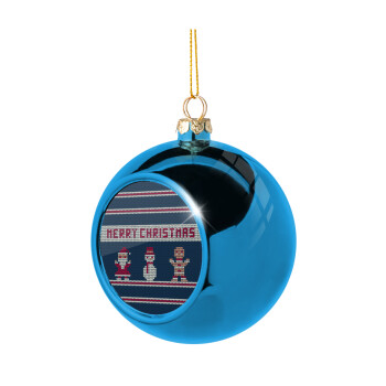 Merry christmas knitted, Χριστουγεννιάτικη μπάλα δένδρου Μπλε 8cm