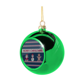 Merry christmas knitted, Χριστουγεννιάτικη μπάλα δένδρου Πράσινη 8cm
