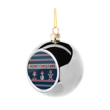 Merry christmas knitted, Χριστουγεννιάτικη μπάλα δένδρου Ασημένια 8cm