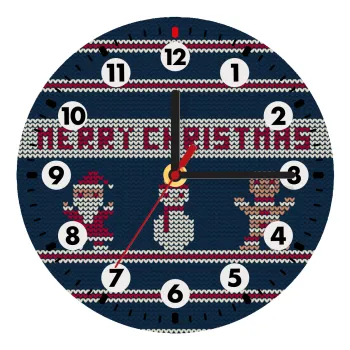 Merry christmas knitted, Ρολόι τοίχου ξύλινο (20cm)