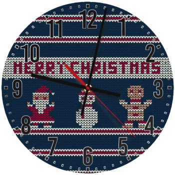 Merry christmas knitted, Ρολόι τοίχου ξύλινο (30cm)