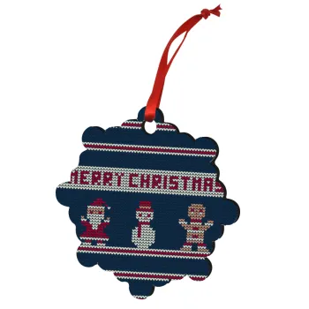 Merry christmas knitted, Christmas ornament snowflake wooden 7.5cm