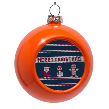 Merry christmas knitted, Orange Christmas tree ornament bauble 8cm