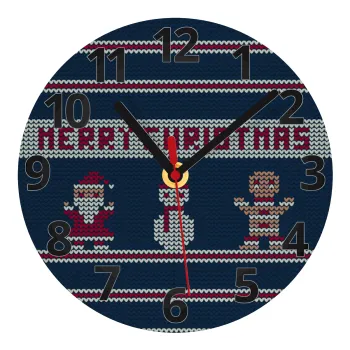 Merry christmas knitted, Ρολόι τοίχου γυάλινο (20cm)