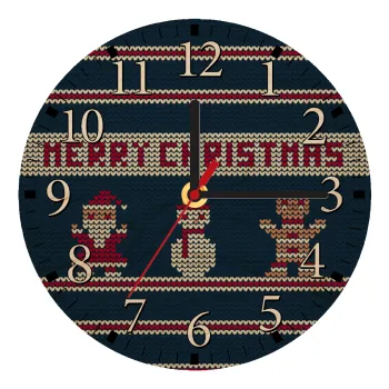 Merry christmas knitted, Ρολόι τοίχου ξύλινο plywood (20cm)