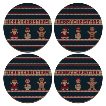 Merry christmas knitted, ΣΕΤ x4 Σουβέρ ξύλινα στρογγυλά plywood (9cm)