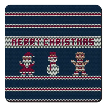Merry christmas knitted, Τετράγωνο μαγνητάκι ξύλινο 9x9cm