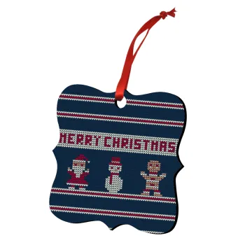 Merry christmas knitted, Christmas ornament polygon wooden 7.5cm