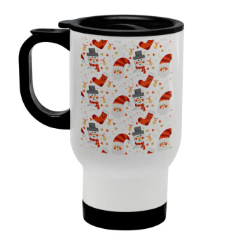 Santa ho ho ho, Stainless steel travel mug with lid, double wall white 450ml