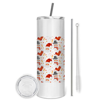 Santa ho ho ho, Eco friendly stainless steel tumbler 600ml, with metal straw & cleaning brush