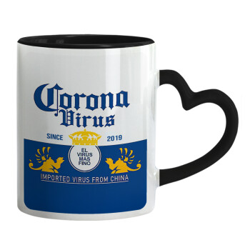 Corona virus, Mug heart black handle, ceramic, 330ml