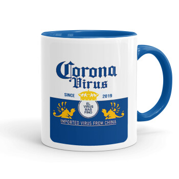 Corona virus, Κούπα χρωματιστή μπλε, κεραμική, 330ml