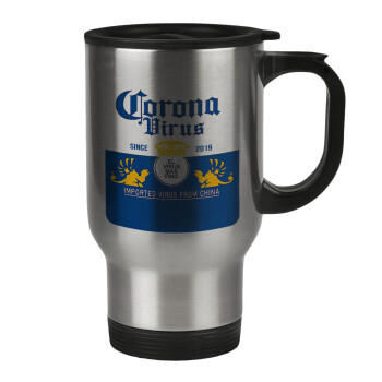 Corona virus, Stainless steel travel mug with lid, double wall 450ml