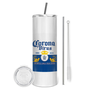 Corona virus, Eco friendly stainless steel tumbler 600ml, with metal straw & cleaning brush