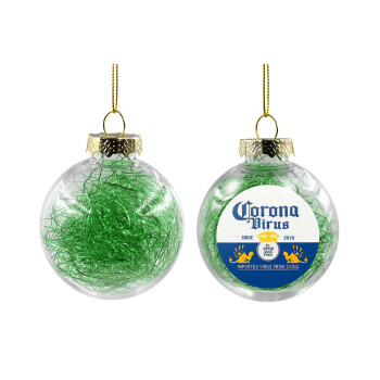 Corona virus, Χριστουγεννιάτικη μπάλα δένδρου διάφανη με πράσινο γέμισμα 8cm