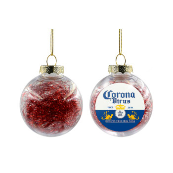 Corona virus, Χριστουγεννιάτικη μπάλα δένδρου διάφανη με κόκκινο γέμισμα 8cm