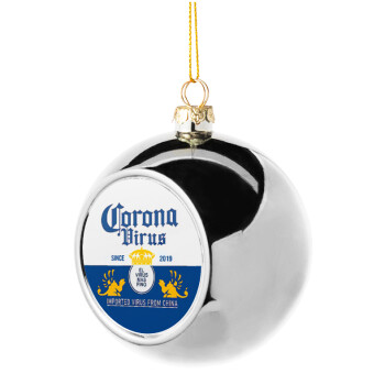 Corona virus, Χριστουγεννιάτικη μπάλα δένδρου Ασημένια 8cm